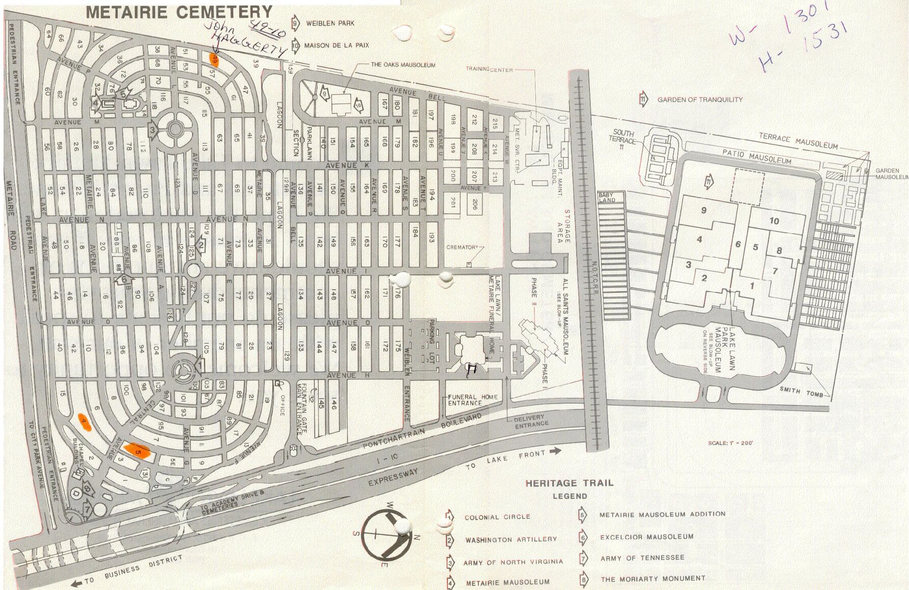 metairie cemetery map
